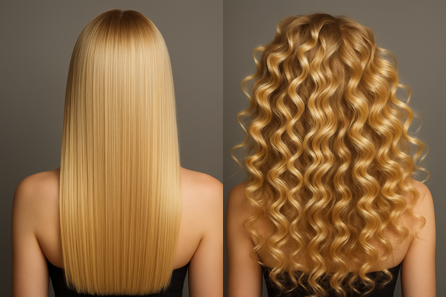 image de cheveux lisser et bouclé blond